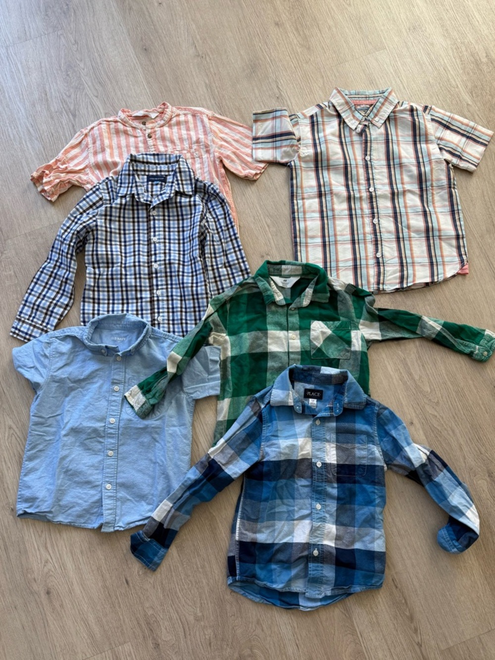 Old Navy Mixed Plaid & Solid Kids Button-Down Shirt Lot - Blue, Green, Pink